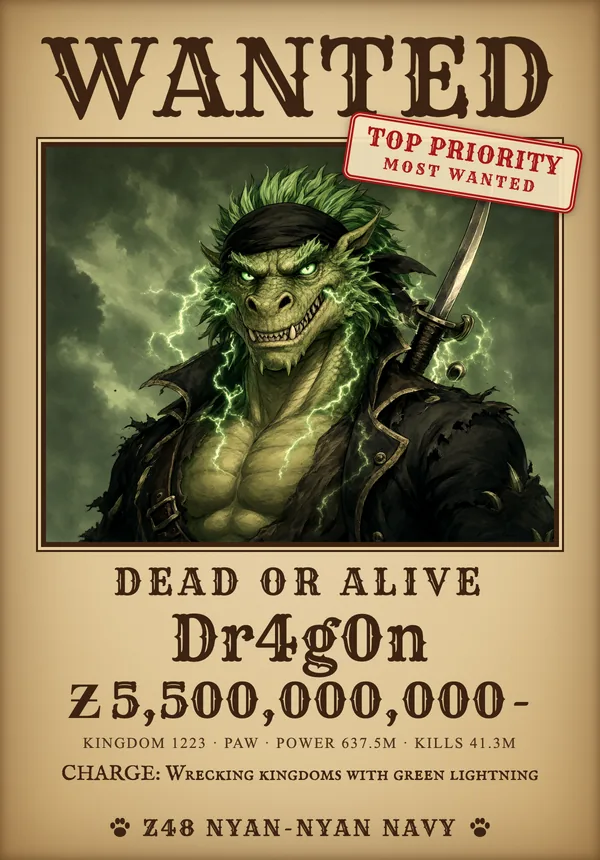 WANTED: Dr4g0n — bounty Ƶ5,500,000,000